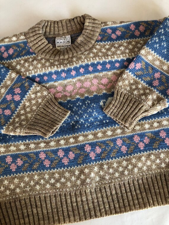 Jacquard wool sweater Baby Vintage 2 years Beige … - image 6