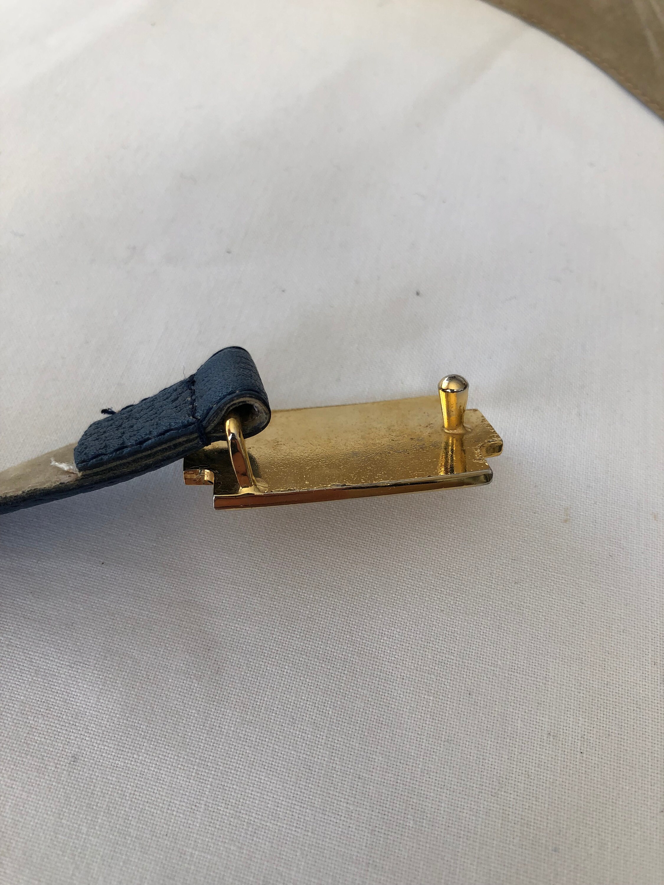 Ceinture Vintage Guy Laroche Paris - Cuir Bleu Marine Verni, Taille 75/80 Cm, Années 80