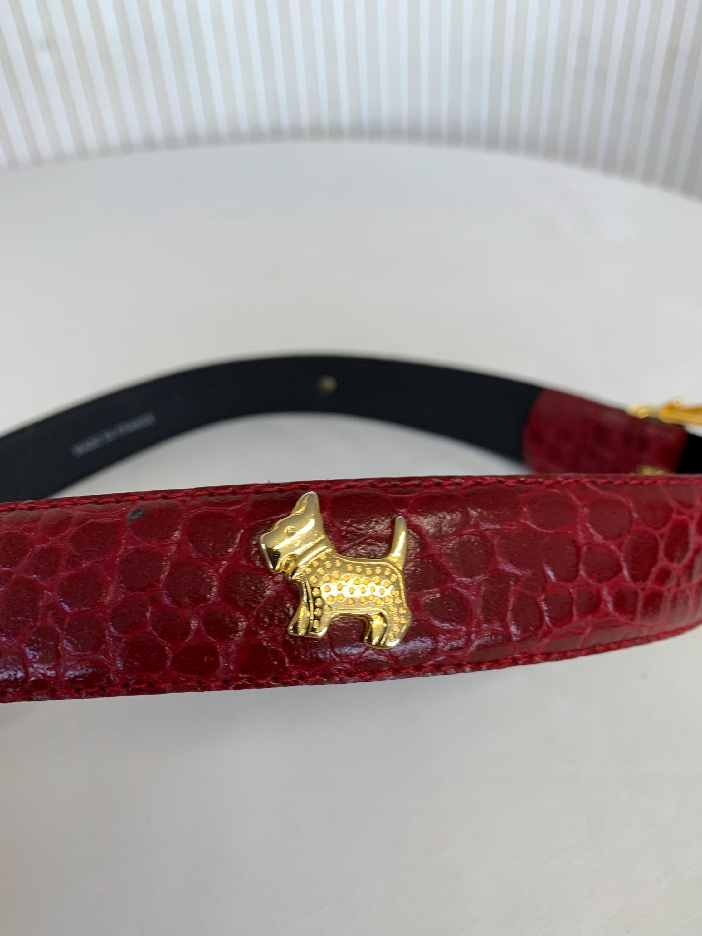 Made in France Scottie Dog Red Leather Belt Croute De Cuir Vachette Vintage French Leather Belt Reptile  main image 4