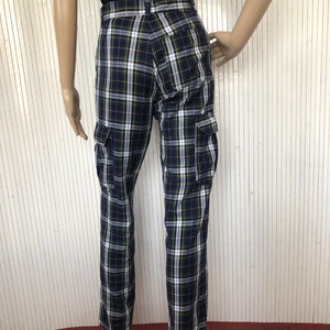 Vintage Women's Plaid Cargo Pants Green Checkered Size 36 Casual Cargo Mac-Laury Made in France