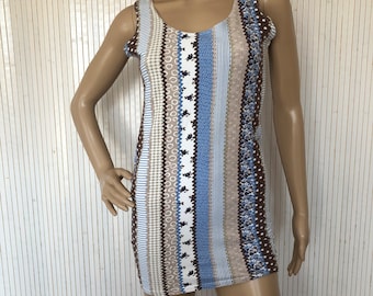 Mini tight summer dress Vintage Child 10 years old or size 34 Women Patterned cotton dress Made in France Tank top dress