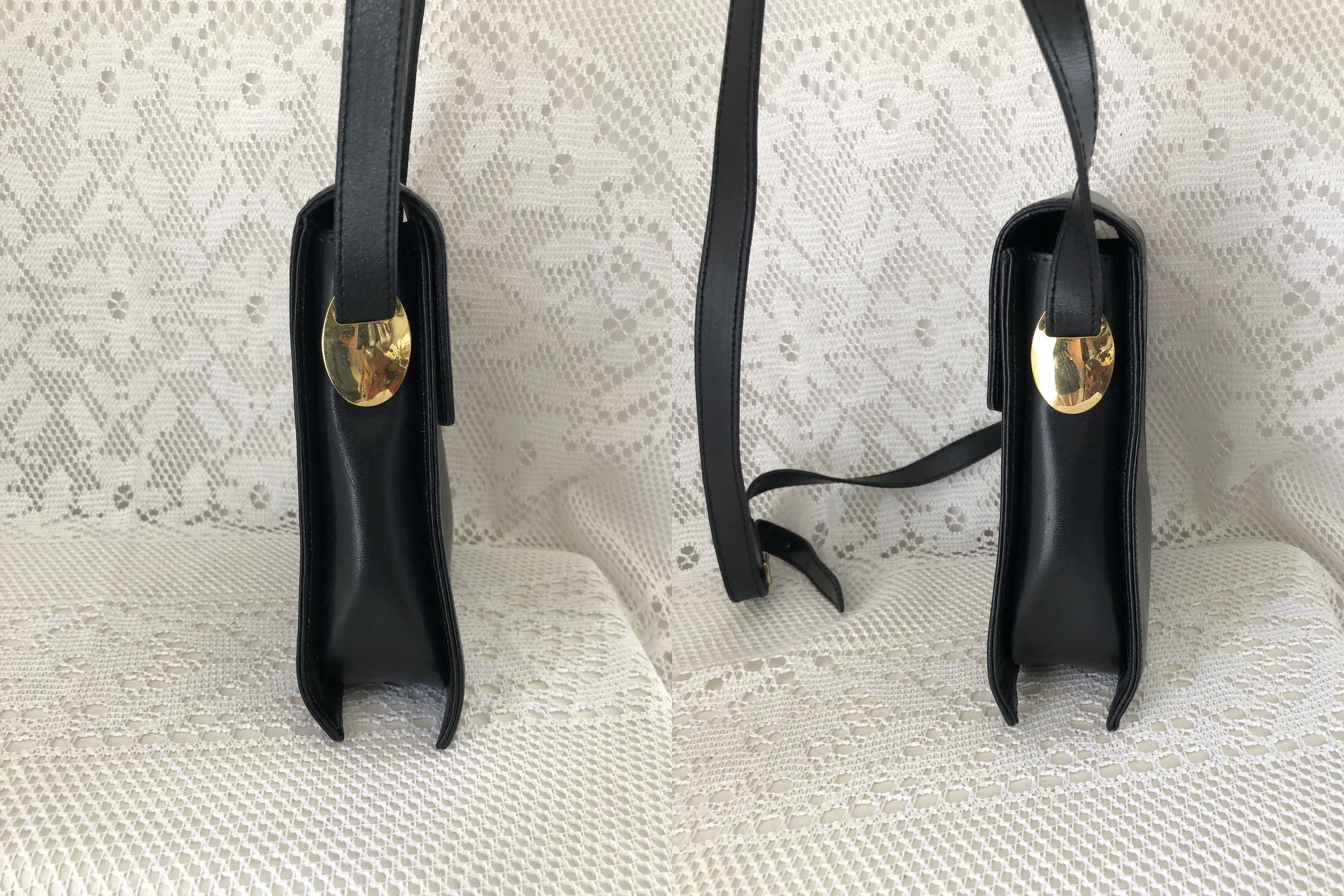 Vintage Bag Woman Leather Bag Black Shoulder Bag Bag Shape