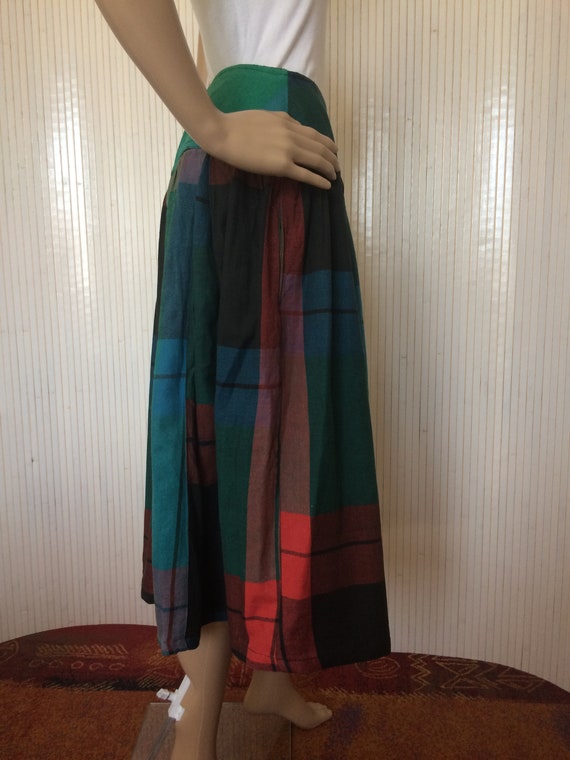 René Derhy Green Tartan Cotton Vintage Skirt - image 4