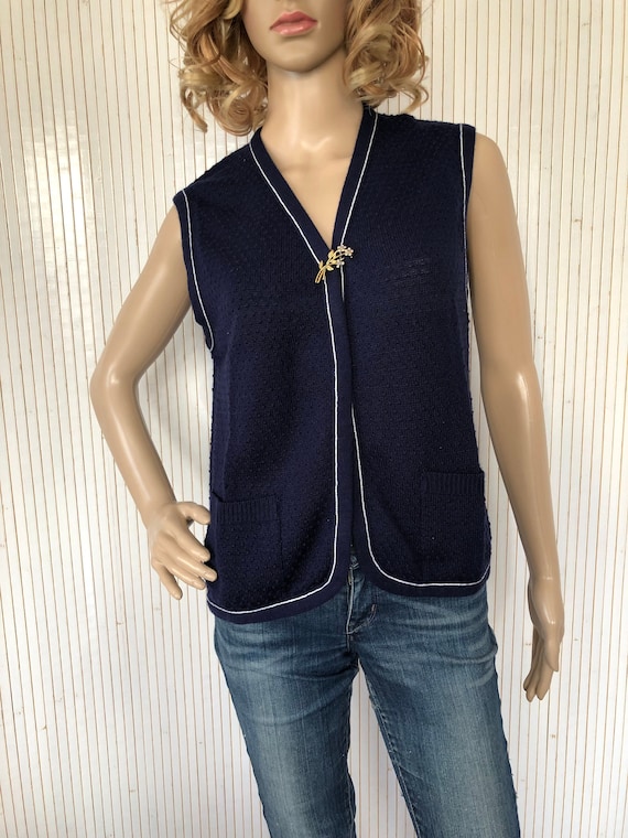 Gilet Cardigan Vintage Femme Gilet Bleu Tricot Djezi Made in France Gilet Sans Manche Taille S Pull a picots Etsy France