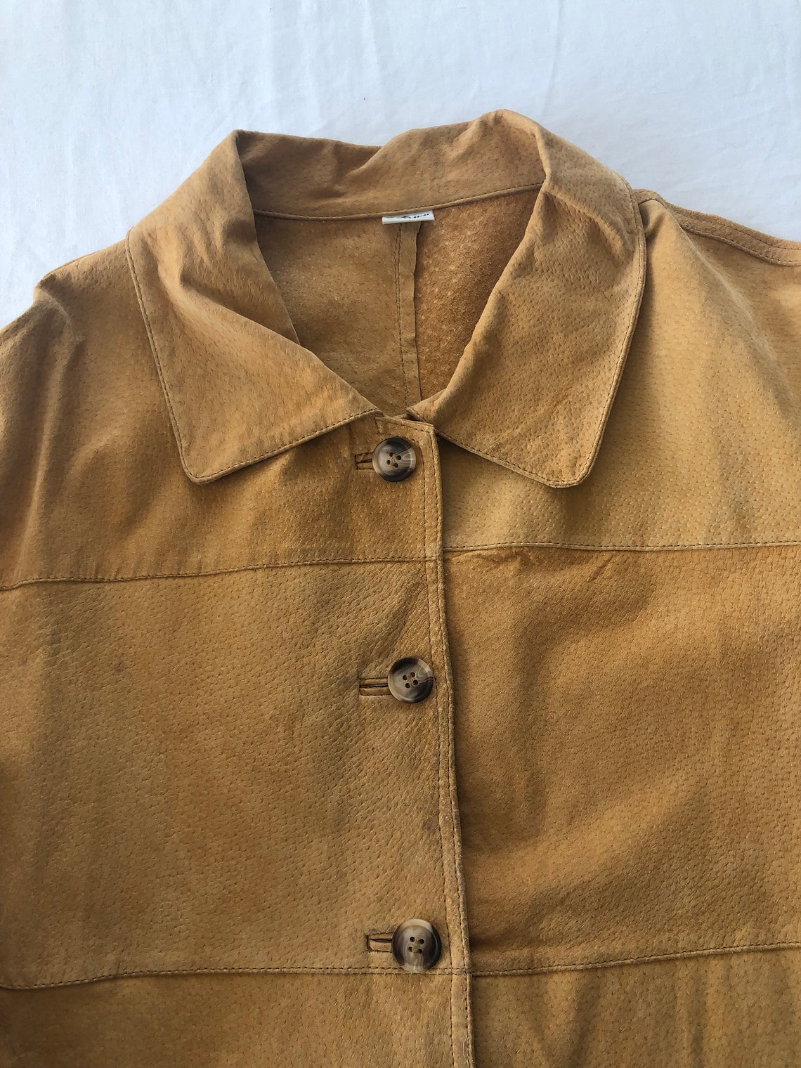 Veste en cuir Camel Femme Vintage Jaune Marron clair T46/48 Cuir Minimaliste, foto 2 di 5