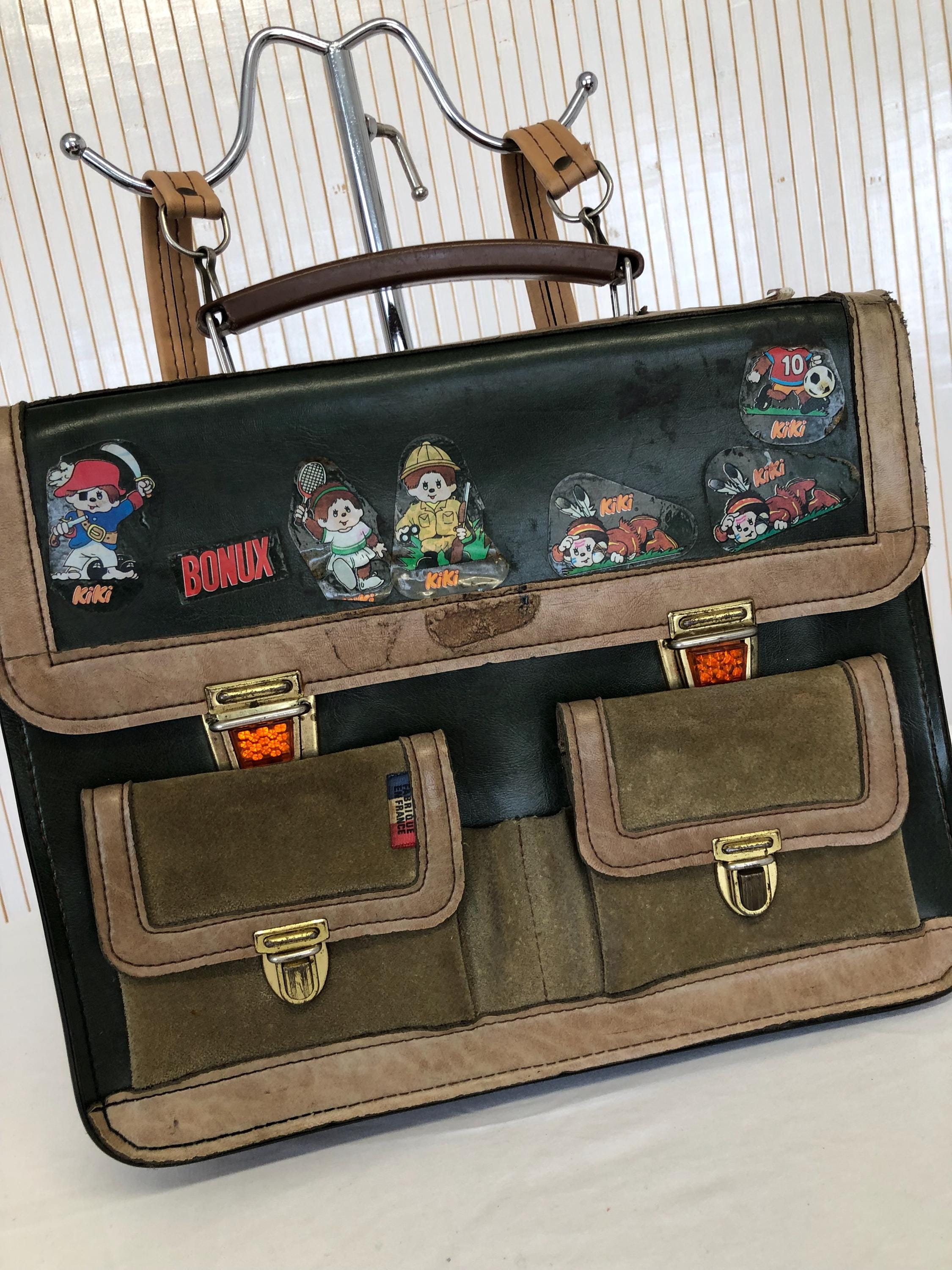 Años 70 Maleta De Cuero Abc Nesquito Mochila Antirrobo Con Solapa