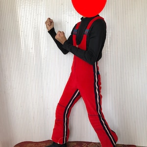 Vintage ski-overall rood fluwelen skipak kind unisex winterkleding maat 10/12 jaar Sportiss Lyon gemaakt in Frankrijk
