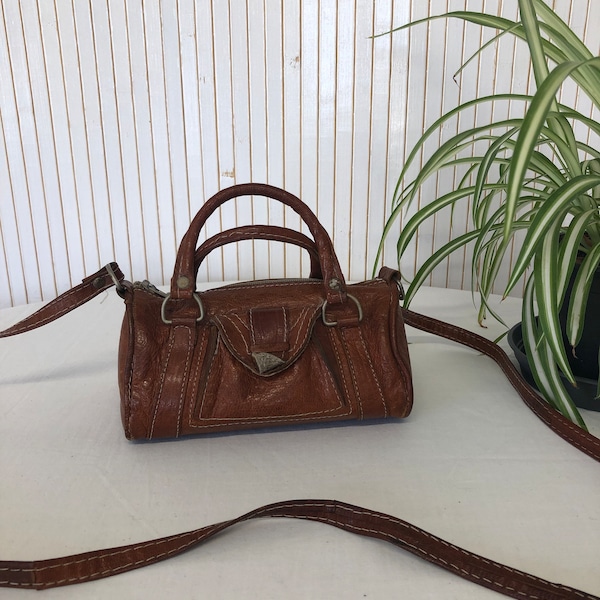 Mini sports bag Handmade Vintage Mini brown leather bag 70s Miniature weekend bag