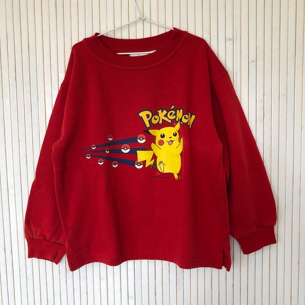 Pull Vintage Pokémon Pull année 2000 Sweat enfant Rouge 8ans Pull unisexe Pull Pikachu Nintendo Pull oversize Enfant