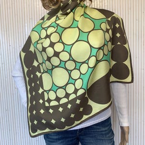 Seventies Pattern Scarf Vintage Silk Square Scarf Elegant Women Gift for Her Geometric Shapes Circles