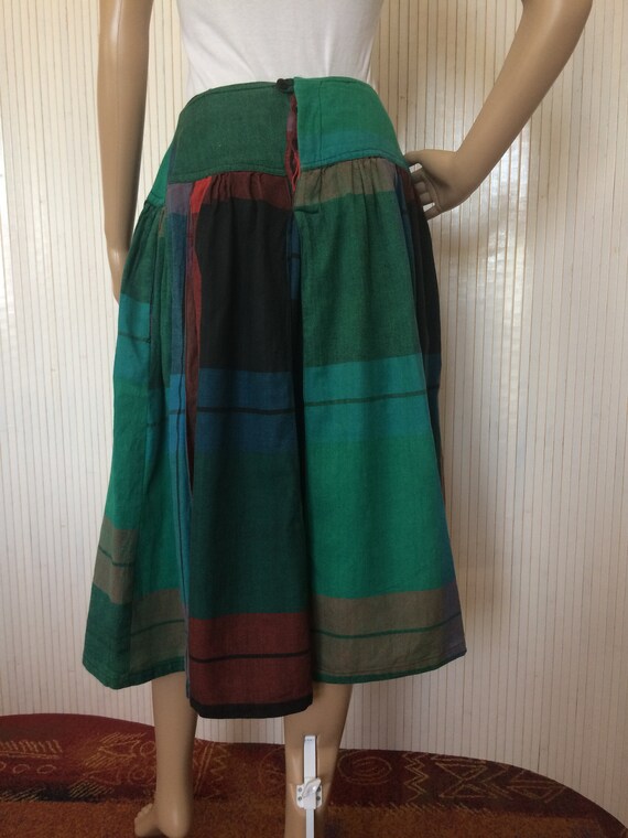 René Derhy Green Tartan Cotton Vintage Skirt - image 5