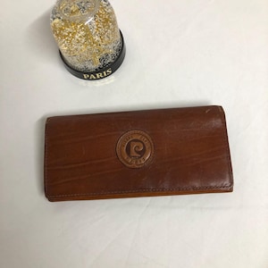 Cartera de cuero vintage Cartera grande de 2 pliegues Marrón Pierre Cardin Regalo para hombres o mujeres Monedero de cuero