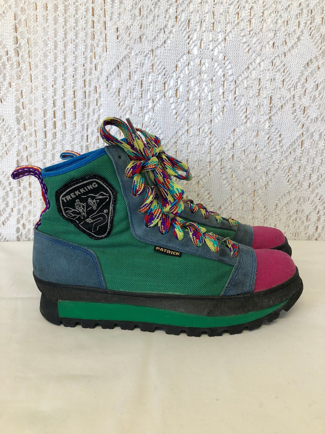 Chaussures de Marche Baskets Colorées Patrick Chaussures de randonnée Vintage 80s Pointure 37,5 Trekking Breakdance Baskets montantes, foto 1 di 5