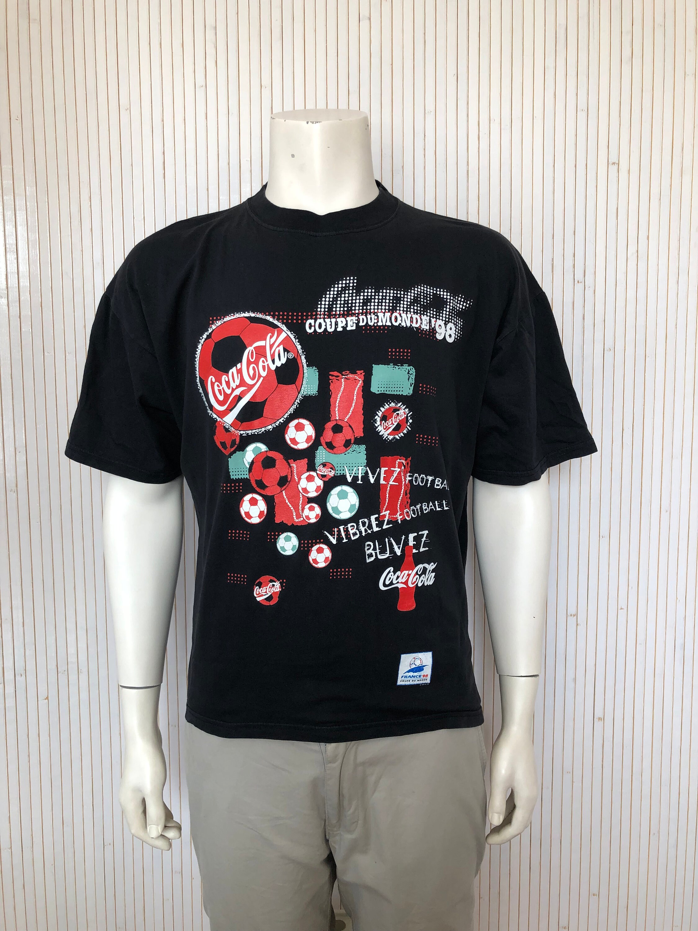 World Cup 98 Football Coca Cola T-shirt Vintage Black Cotton T-shirt Size L  - Etsy Finland