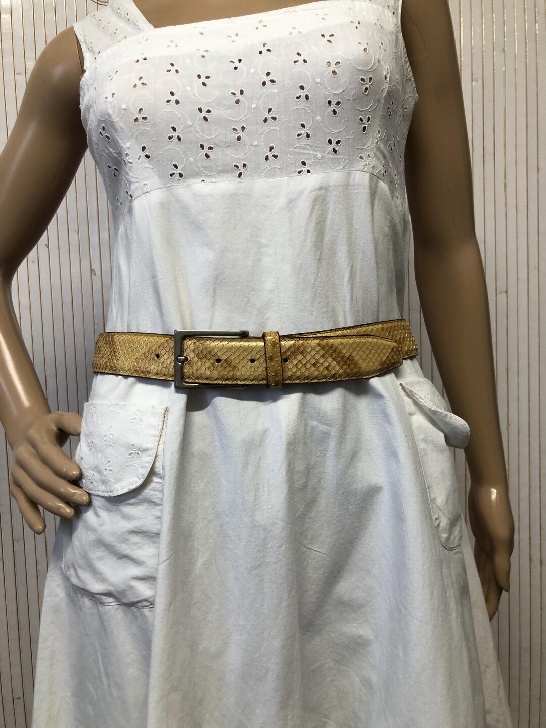 Vintage Genuine Python Leather Belt Beige Snake Luxury Reptile Gift ...