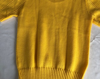 Pull Manches Courtes Femme Chaus Vintage 80's Jaune Taille L - Laine D'agneau Et Angora