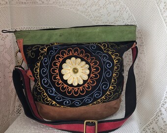 Vintage Lucky Brand Shoulder Bag Leather and Textile Bag