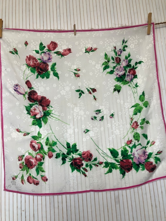 Vintage Damask Silk Square Scarf Women Floral Rose