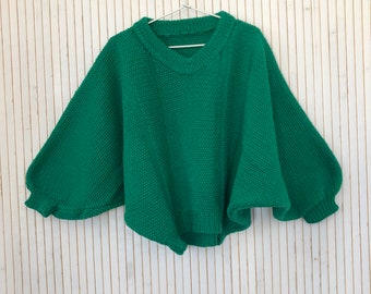 Pull Ample tricoté en laine fille Vintage 6-8 ans Pull Vert uni Enfant Manches larges Souvenir d'enfance