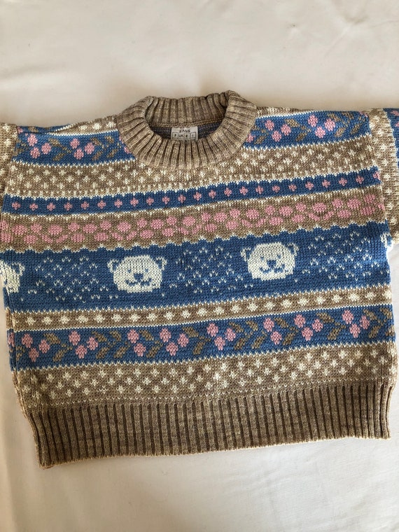 Jacquard wool sweater Baby Vintage 2 years Beige … - image 3