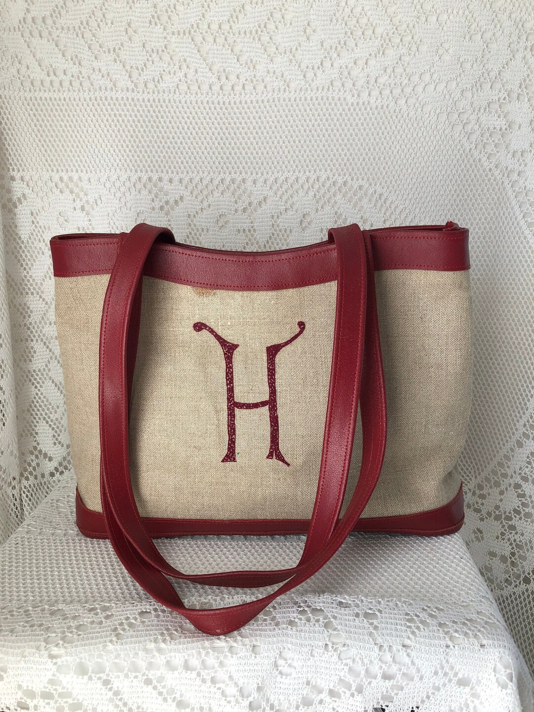 Sac Fourre-tout Vintage Keebler En Toile Lourde Beige Et Rouge - Occasion, Fabriqué Aux Philippines
