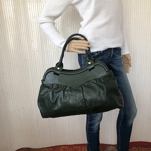 Sac Minimaliste Vintage Femme Sac Années 70 rétro Grand sac à main en Cuir Vert foncé Sac fourre-tout