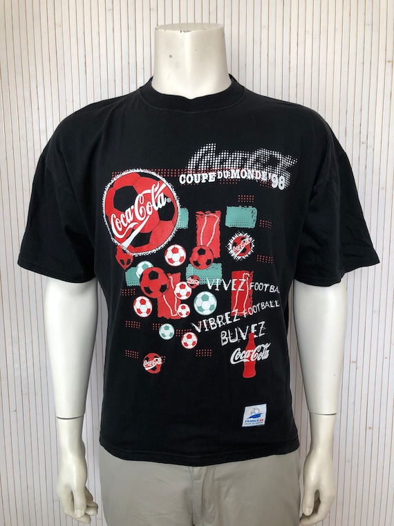 1998 World Cup Football Coca-cola Vintage T-shirt, Black Cotton