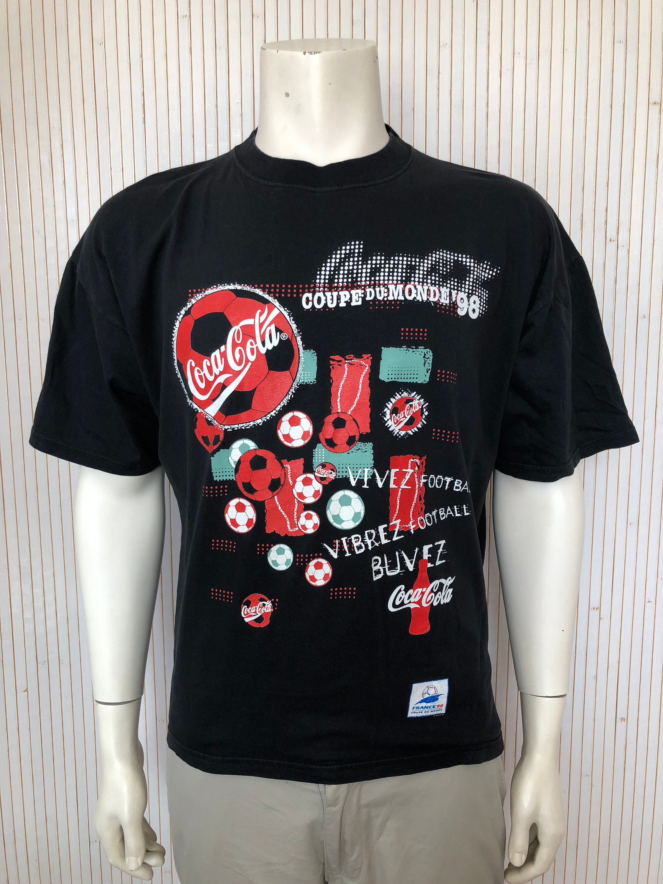 1998 World Cup Football Coca-cola Vintage T-shirt, Black Cotton