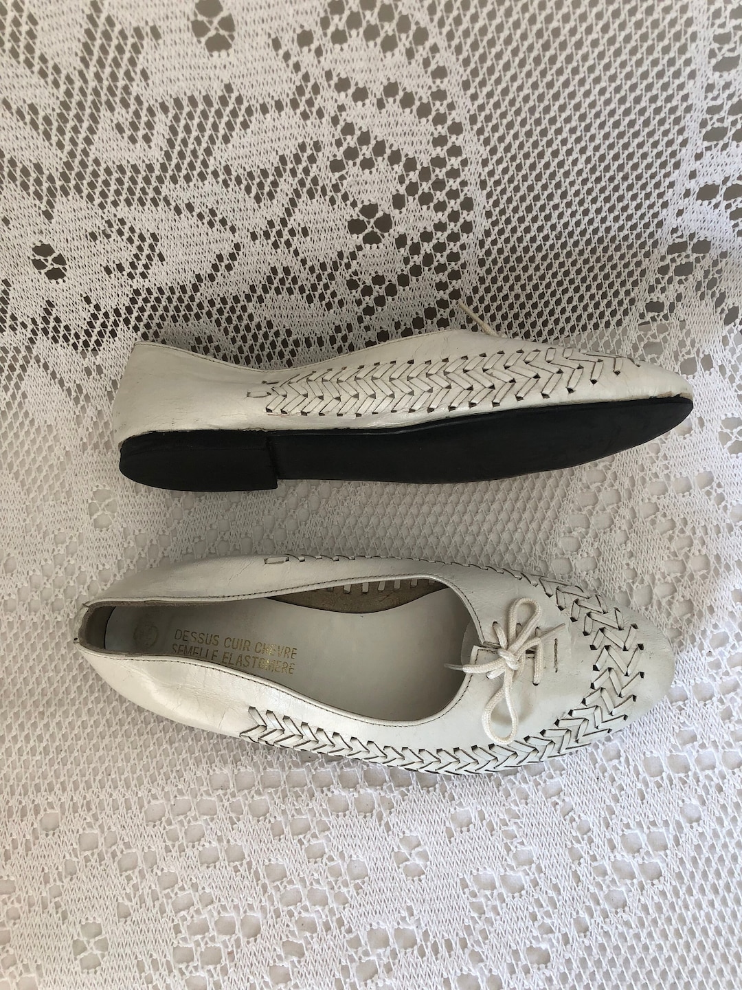 Ballerine Pelle Vintage Scarpe Donna Pelle intrecciata e traforata