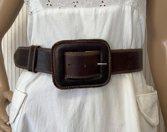 Mulberry Company Vintage Brown Leather Belt Wide Belt Two  display picture 3