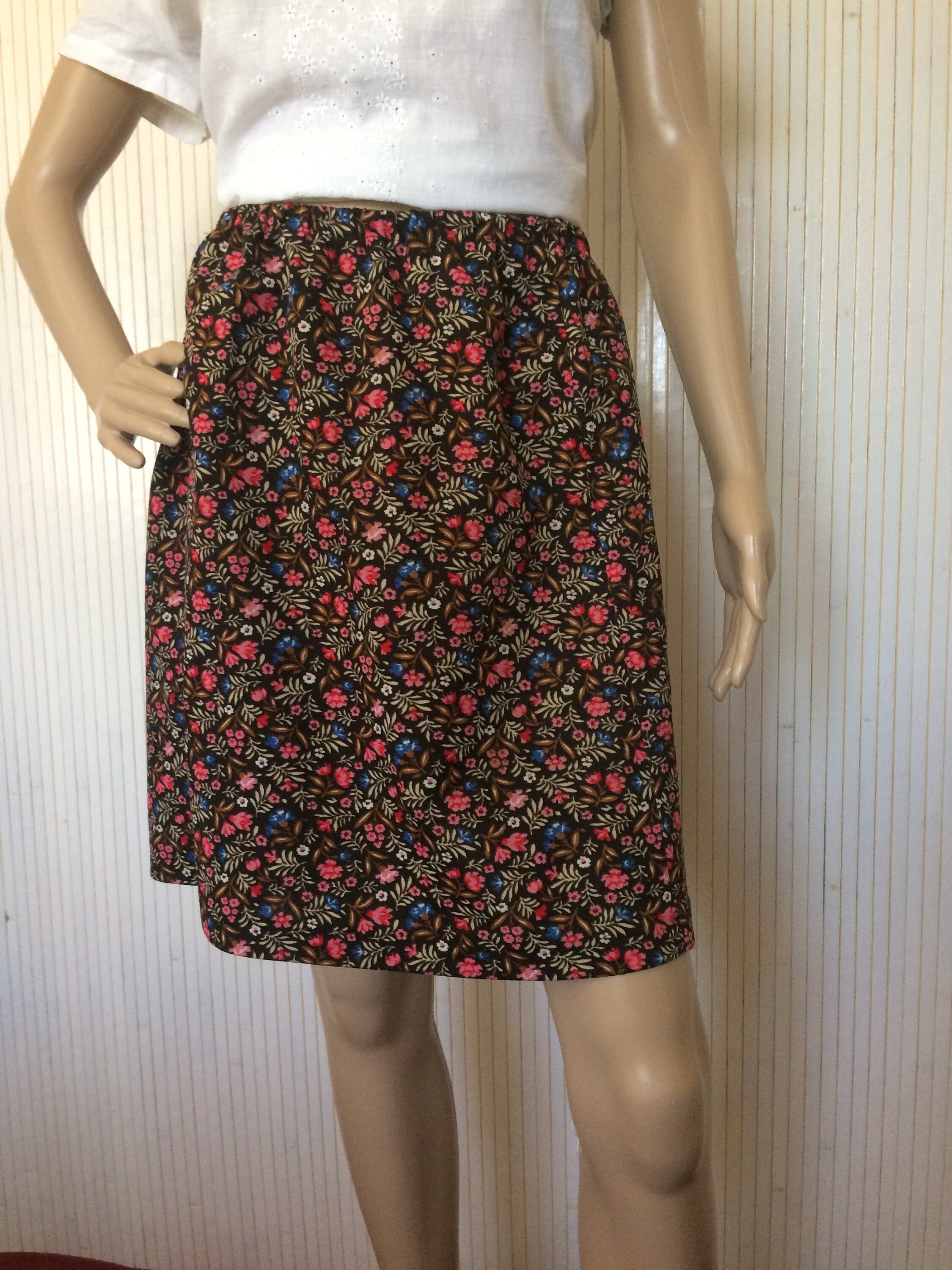 Jupe Femme Old Navy – Marron à Fleurs – Taille 2 – Coton – Vintage
