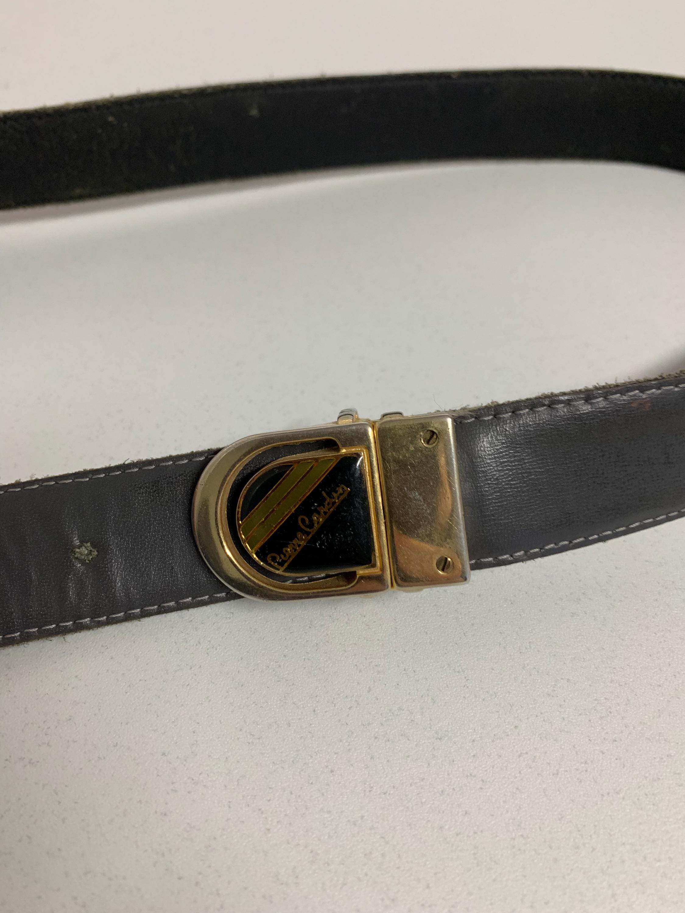 Pierre Cardin Vintage Reversible Belt 32 Burgundy Gray Gold Enamel Buckle 70s Pierre Cardin Belt - Lucky Vintage main image 2