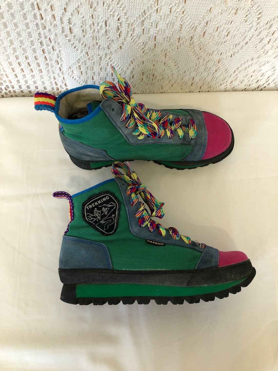 Chaussures de Marche Baskets Colorées Patrick Chaussures de randonnée Vintage 80s Pointure 37,5 Trekking Breakdance Baskets montantes, foto 3 di 5