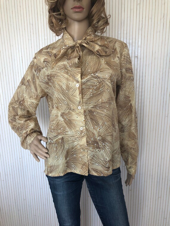 Chemisier Vintage Femme Manches Longues Avec Nœud Papillon – Style Rétro élégant – 95% Polyester 5% élasthanne