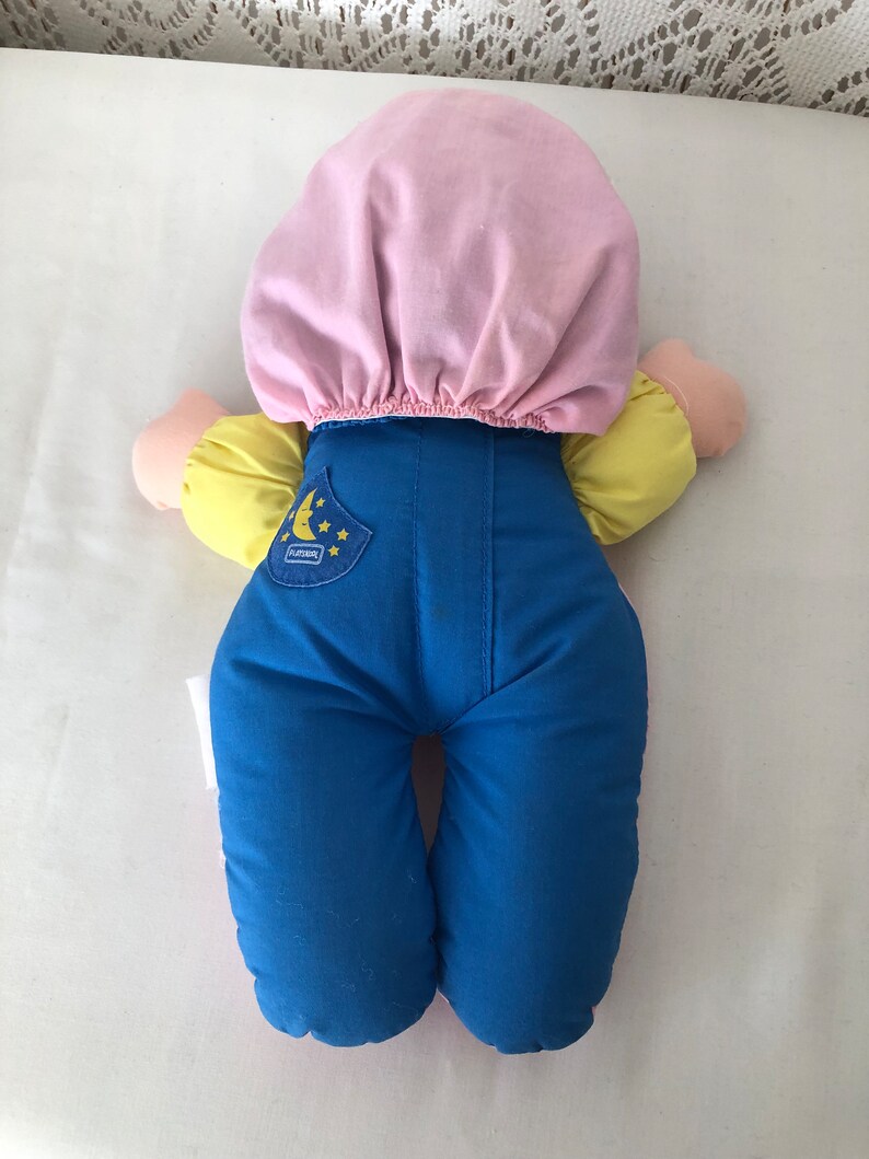 Poupée réversible Vintage Poupée chiffon Jour & Nuit Rose et Bleu 2 en 1 Peluche Doudou Ancien Playskool Jouet pour bébé Souvenir d'enfance zdjęcie 9