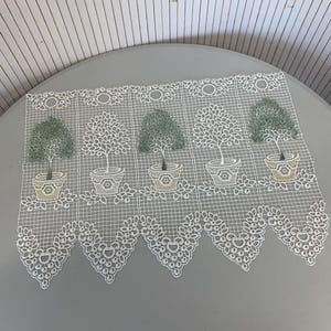1 Pair of White and Green French Lace Curtains, Window Panels x2, W 53cm x H 39cm, Cafe Curtain for Living Room or Bedroom