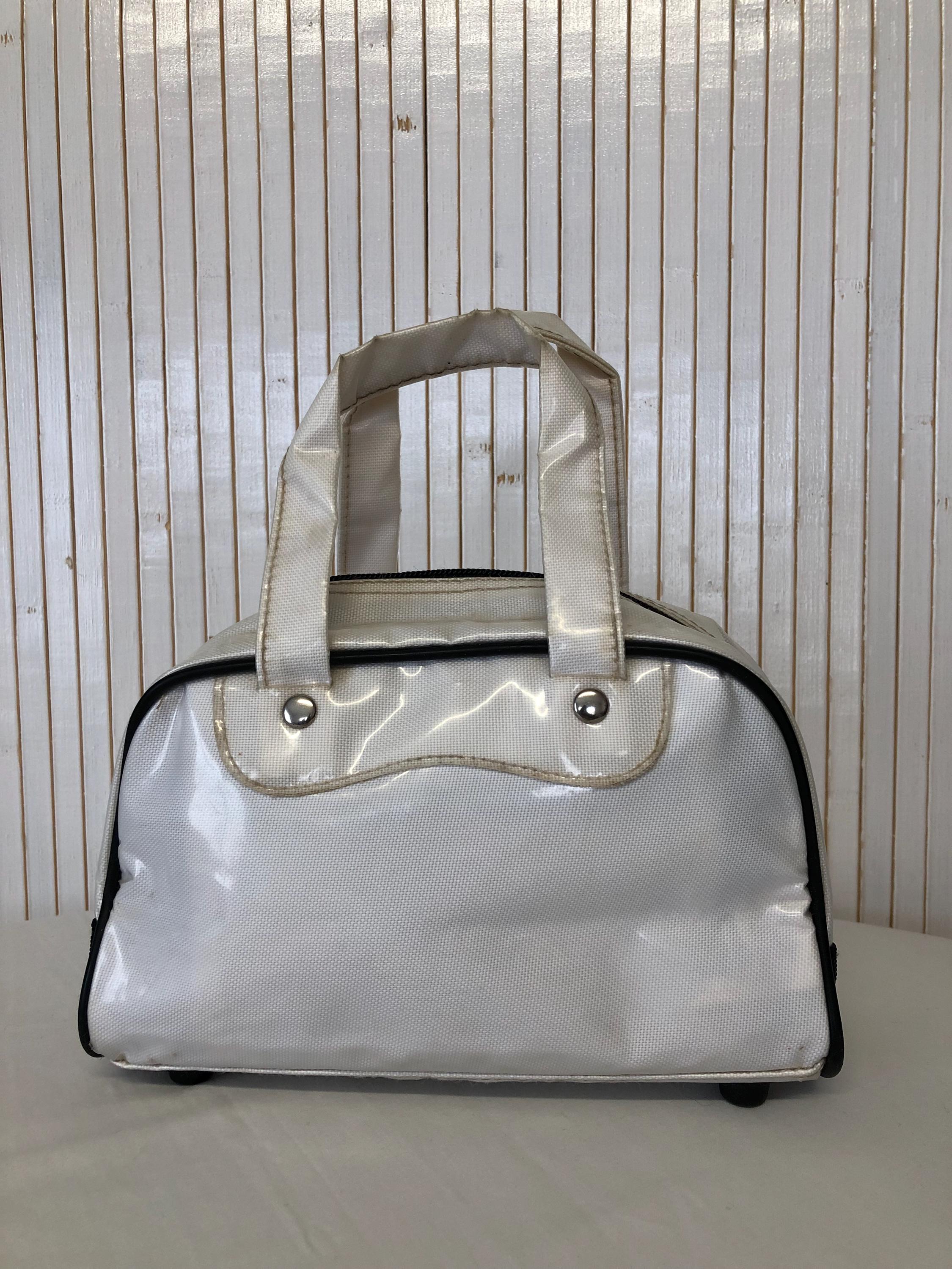 Mini Vintage Puma Bag White and Black Laminated Small Bowling Bag