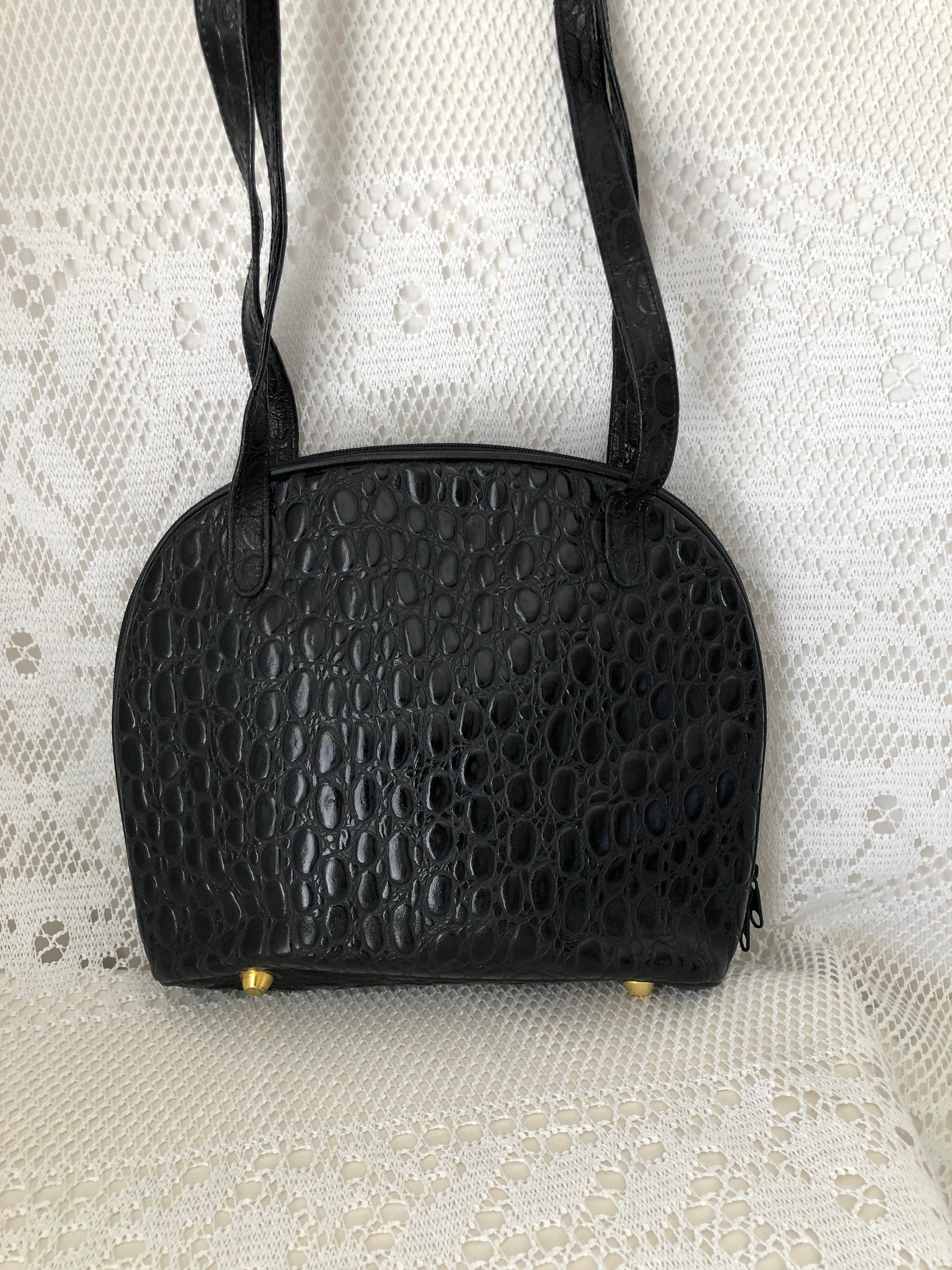 Sac à main cuir véritable croco femme épaule bandoulière Noir