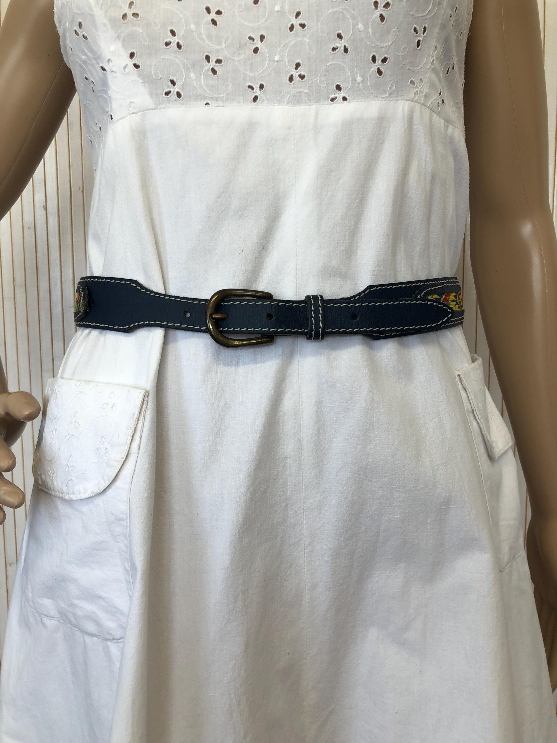 Ceinture Vintage En Cuir & Toile Cyrillus - Marron - Taille 73/84 Cm - Occasion