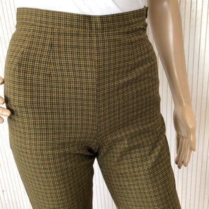 Women's Vintage Tapered Pants Carrot Cut Checked Size 34 High Waist Brown and Green Made in France