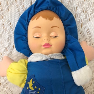 Poupée réversible Vintage Poupée chiffon Jour & Nuit Rose et Bleu 2 en 1 Peluche Doudou Ancien Playskool Jouet pour bébé Souvenir d'enfance zdjęcie 4