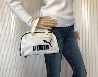 Mini Vintage Puma Bag White and Black Laminated Small Bowling Bag