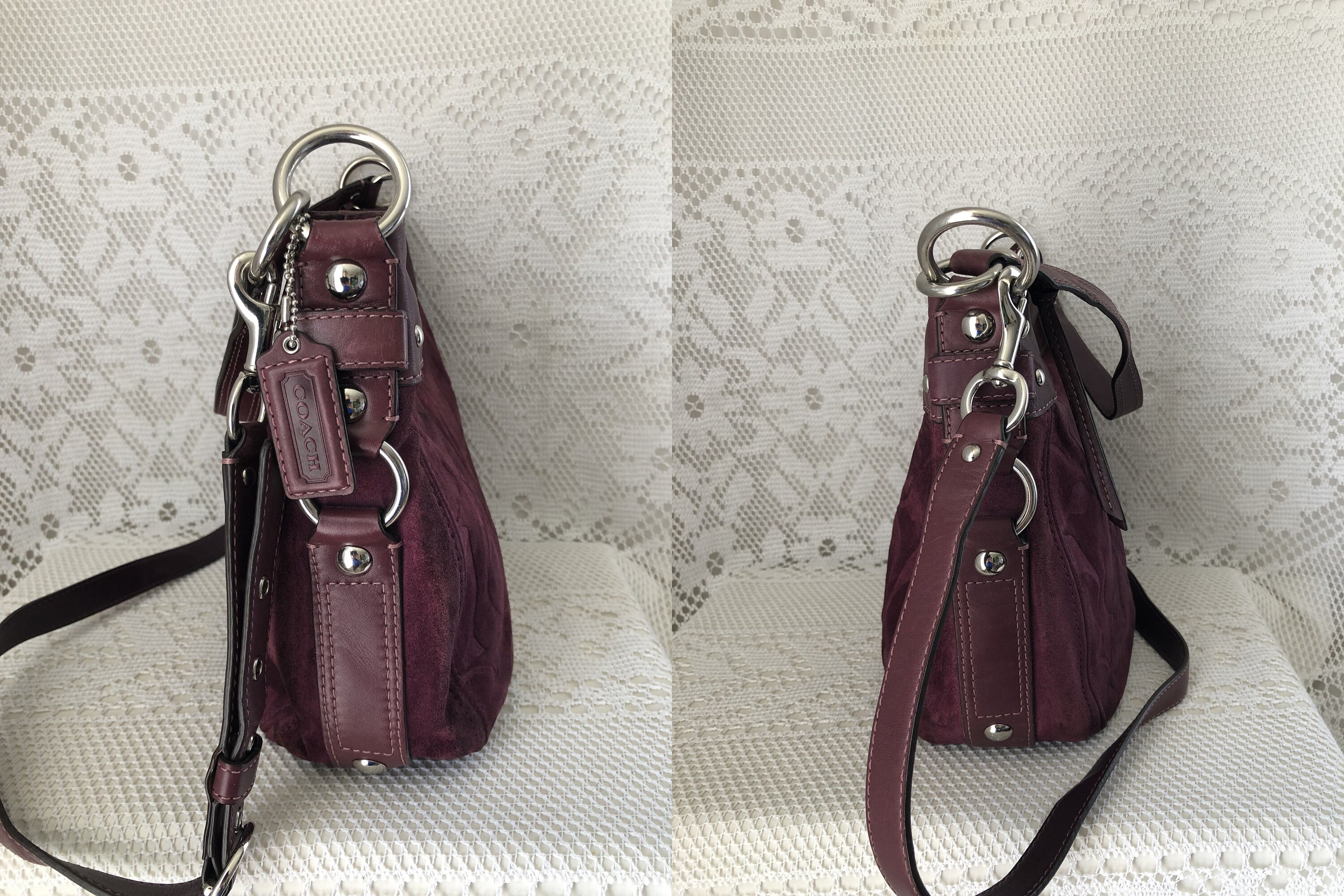 Women s Vintage Coach Bag Burgundy Suede Bag Shoulder Hand or