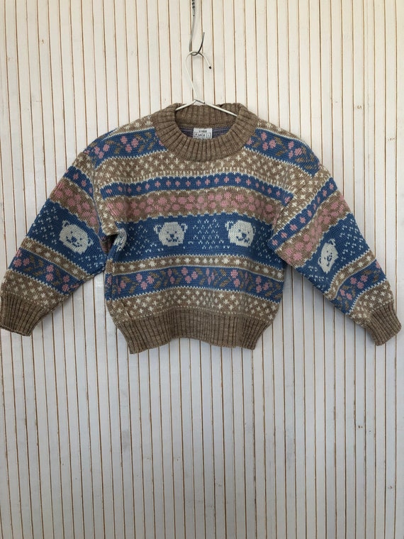 Jacquard wool sweater Baby Vintage 2 years Beige … - image 1