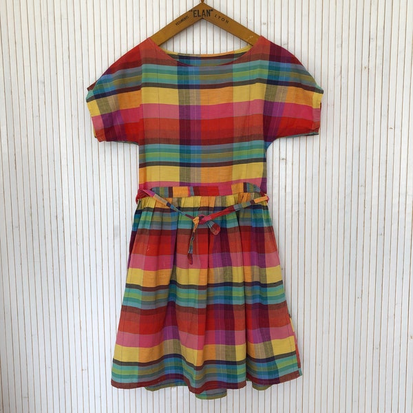 Robe Madras Vintage Enfant Robe colorée fille 10/12ans Robe Antillaise à carreaux Robe d'été Fait main