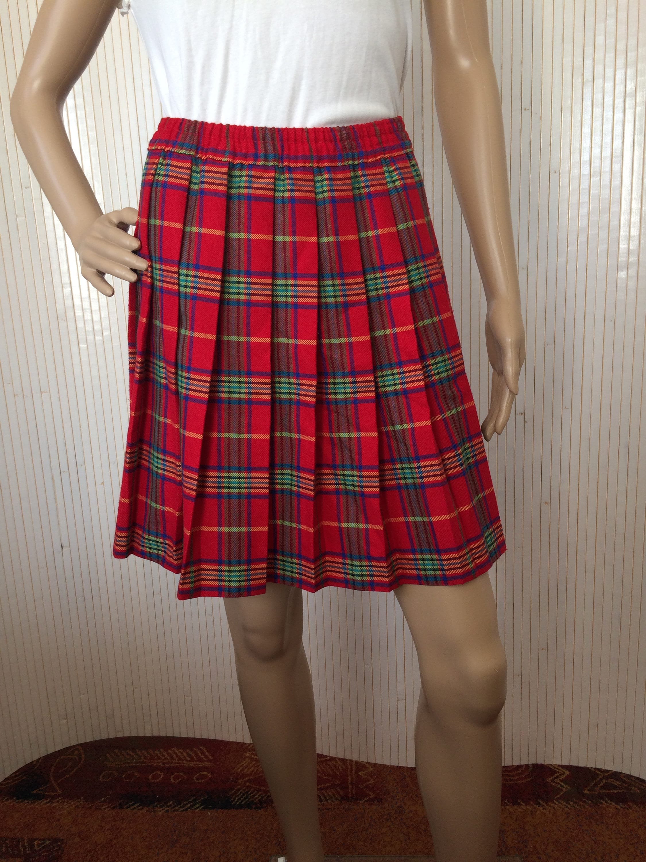 Vintage Red Tartan Pleated Plaid Skirt by St Michael From Marks