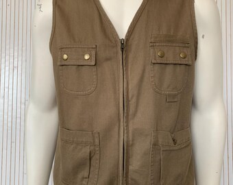 Vintage gilet de camping utilitaire beige pêcheur style cargo