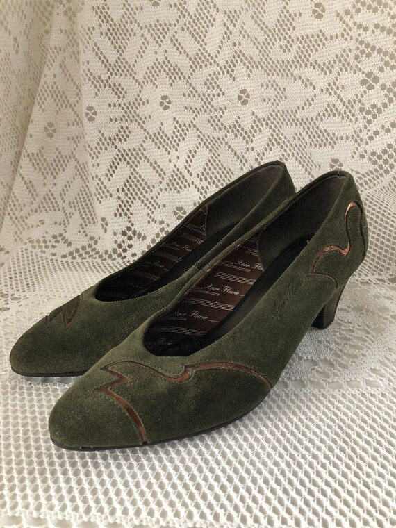 Escarpins Vintage Silvy En Cuir Daim Noir Et Vert - Taille 37.5 - Neuf Sans Boîte - 8cm Talon Aiguille