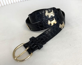 Furla Vintage Brown Leather Gold Scottie Dog Belt 85cm Italy