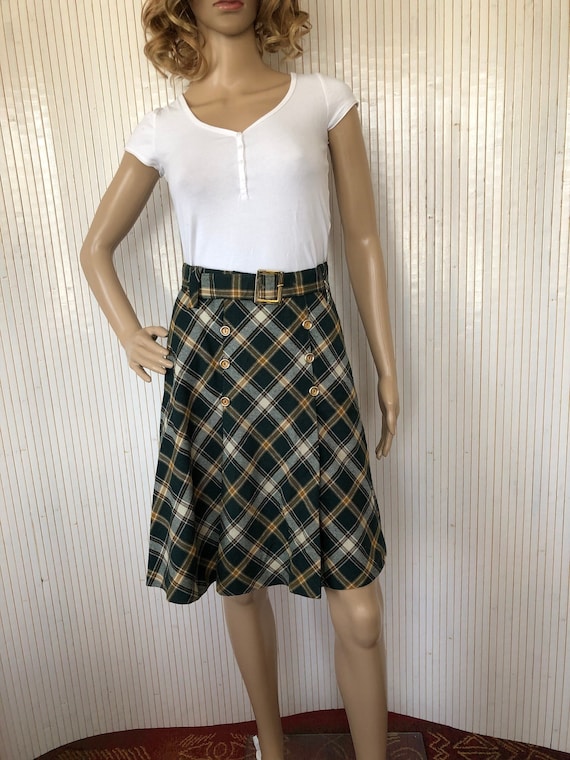 Vintage Skirt Woman 60s Scottish Skirt Green Plai… - image 1
